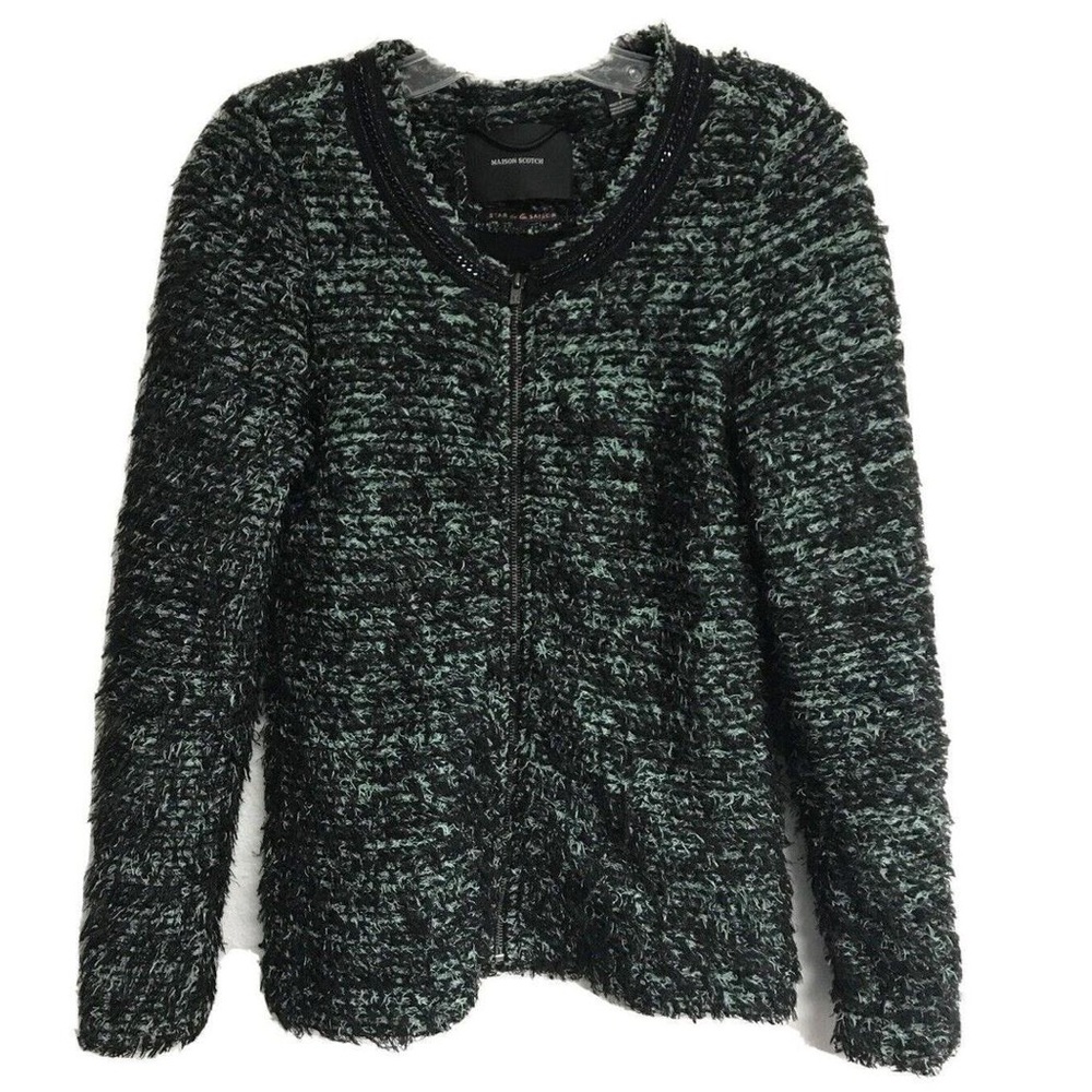 Maison Scotch Women's Black and Green Jacket Size 2